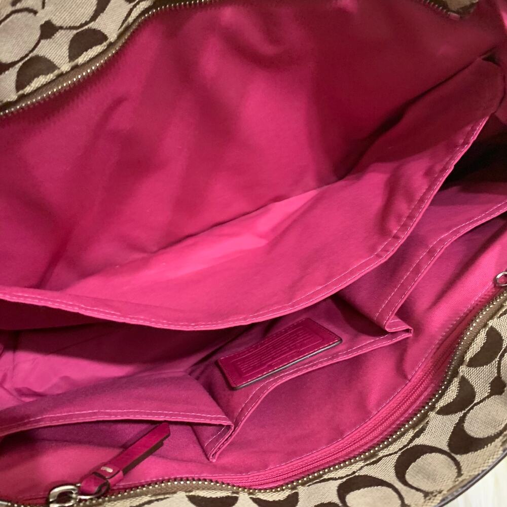 COACH HAMPTON Large Vintage Khaki & Pink Signature Canvas Tote F12647 - Picture 11 of 15